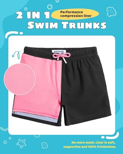 Image of maamgic Boys Swim Trunks with Compression Liner Toddler Stretch Swim Shorts