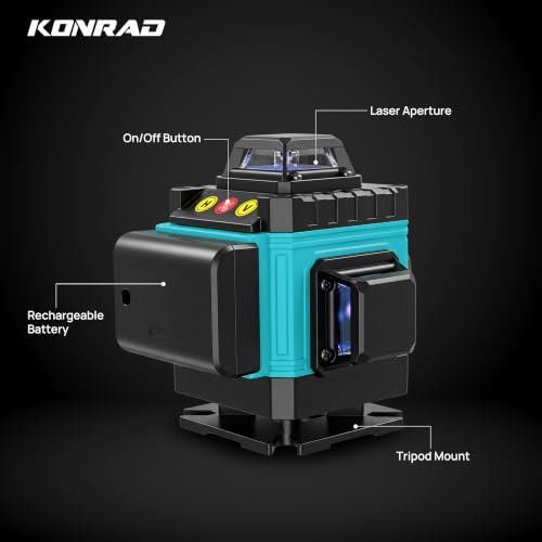 Image of Tomahawk Konrad KON-1288 16 Lines Green Laser Level Pro 4x360 4D Green Cross Line Professional Laser for Construction with Two 360 Vertical /Horizontal Level Pulse Mode & Remote Controller Laser