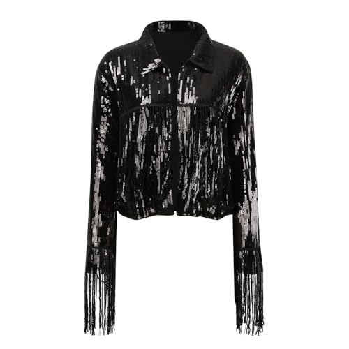 Veste bomber à paillettes et franges fluides pour danser en soirée