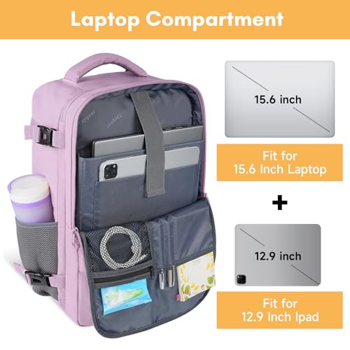 Image of Taygeer Travel Backpack for Men Women, TSA Friendly Mochila for Business | Airline Approved Underseat Personal Item Bag with 17.3 inch Laptop Compartment, Carry On Bag for Weekend Hiking, Orchid Purple