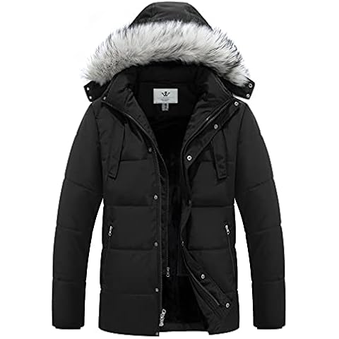 WenVen Men's Winter Puffer Coat Thicken Cotton Outdoor Winter Warm Windproof Padded Jacket with Hood Black XXL Cover