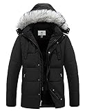 WenVen Men's Winter Puffer Coat Thicken Cotton Outdoor Winter Warm Windproof Padded Jacket with Hood Black L
