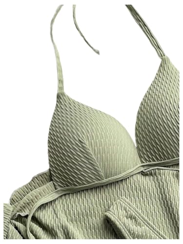 SweatyRocks Women's 3 Piece Swimsuits Triangle Halter Thong Bikini Set Lace Up Bathing Suits3
