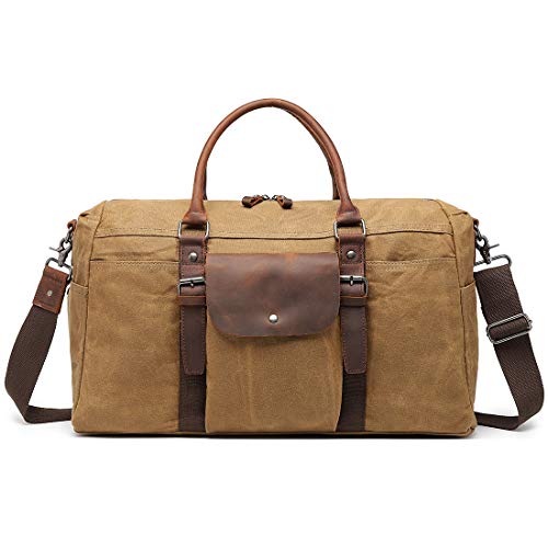 Oversized Travel Duffel Bag Waterproof Waxed Canvas Overnight Carryon Weekend Hand Bags Vintage Leather Trim Brown Oversized Travel Duffel Bag Waterproof Waxed Canvas Overnight Carryon Weekend Hand Bags Vintage Leather Trim Brown