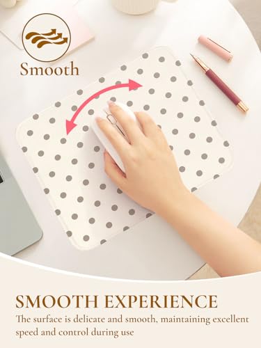 Image of Square Cute Dots Mouse Pad with Stitched Edge, Premium Waterproof Cloth Aesthetic Small Dot Mouse Mat, Non-Slip Rubber Base Funny Mousepad Desk Accessories,Dots Khaki Beige