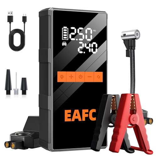 4000A Arrancador de Baterias de Coche con Compresor 150 PSI, Arrancador de Coches Portatil 12V (hasta 10L Gasolina/5L Diesel), Arrancador Bateria Moto con Pantalla LED, LED, USB-C