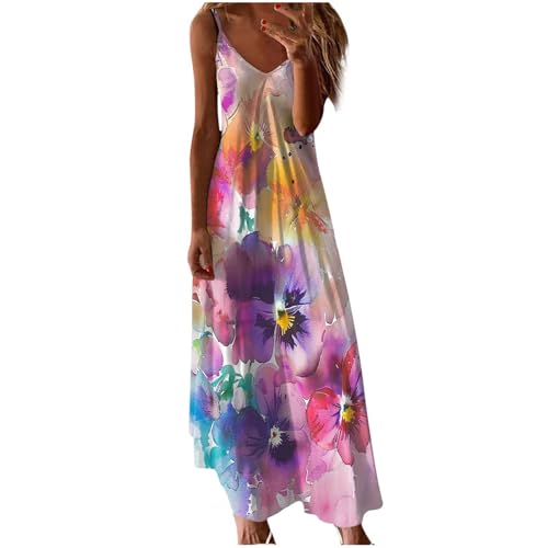 MRGIINR Vestido largo de verano con gráficos de grafiti para mujer, sin mangas, tirantes delgados, vestido acampanado para mujer, cuello en V, vestido casual de moda, vestido de vacaciones, talla 20,