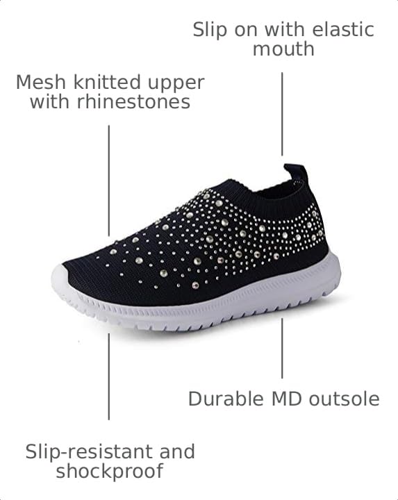 Image of GOSPT Women's Mesh Sport Shoes Rhinestone Glitter Slip On Ballroom Jazz Latin Dance Sock Sneakers