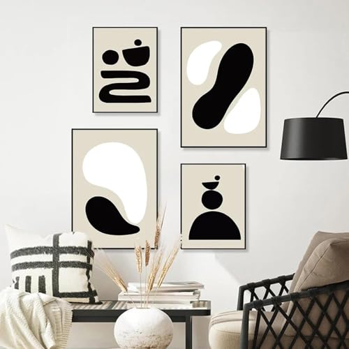 Peinture sur toile abstraite pour salon design affiche minimaliste noire et beige
