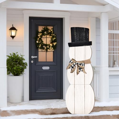 Memorywuu Winter Snowman Porch Sign Wooden Porch Decor Winter Christmas
