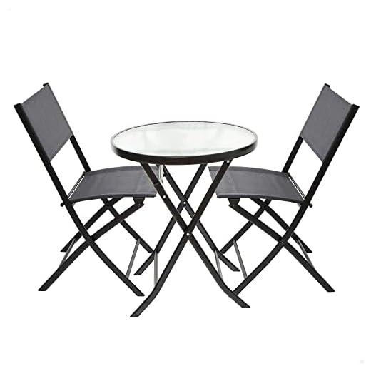 AKTIVE 61120 - Conjunto Mesa y sillas jardín, terraza, Patio, balcón, Muebles de Exterior, Material textileno, Impermeable, Incluye Mesa más 2 sillas, Plegables