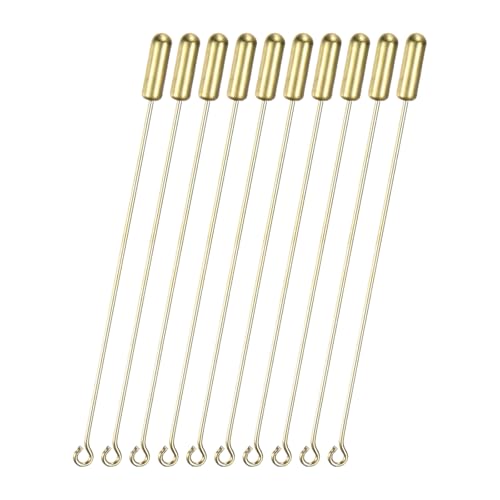 M METERXITY 10-Pack Brooch Stick Pins, 2.8 Inch Copper Long Needle Eye Pin with Stopper Ends for DIY Clothing/Accessories/Suit Tie/hat/Scarf/Jewelry, Straight Flat Head Pins [Raw Brass]
