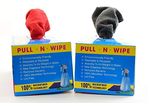 Pull N Wipe 79135 Edgeless Technology Microfiber Cloths, 2 Free Dispenser Boxes, 12"X12", Red/Gray, 100 Pack #TOP25