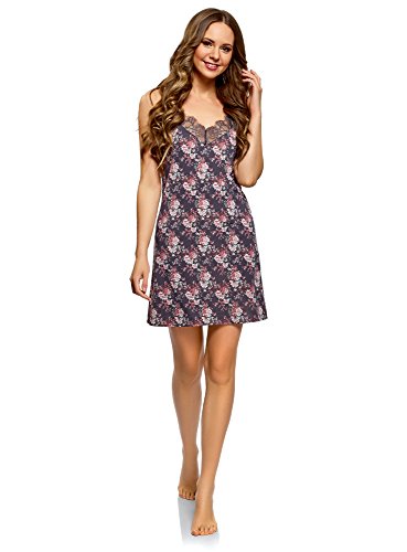 oodji Collection Donna Babydoll in Microfibra con Pizzo, Viola, IT 40 / EU 36 / XS