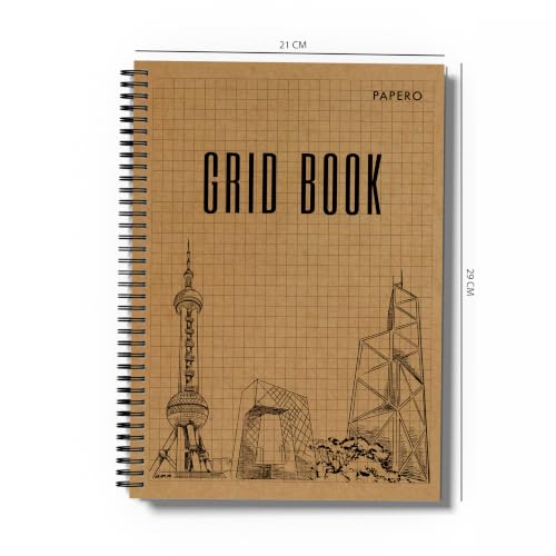 Image of PaperO A4 Square Grid Notebook | 5mm Graph Paper | 100 Pages | 8.5 x 11 Inches | Kraft Cover Journal for Architects, Designers, Engineers, Math & Technical Drawing | (Grid book-Pack of 2)