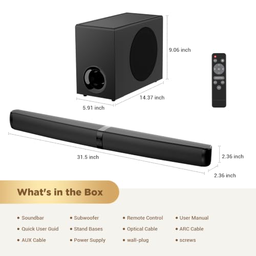 MZEIBO Sound Bar with Subwoofer, 120W Peak 2.1 CH Detachable Soundbar for TV, 2-in-1 Home Theater Audio System with DSP, Bluetooth 5.3, HDMI ARC, Optical & AUX for Movies, Music & Gaming - image 6