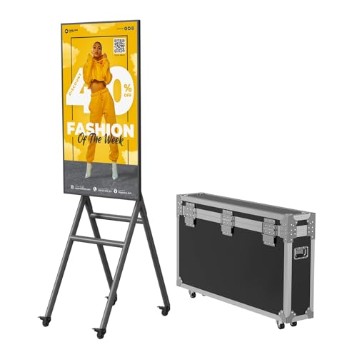 Image of MWE 43 Inch Mobile Digital Signage Display Kiosk with Flight Case, Portable Digital Poster with Screen Mirroring App Publishing, Advertising Display Kiosk, Android OS