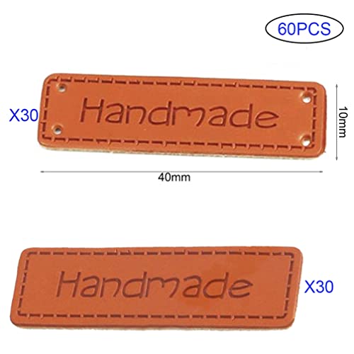 Houhounb 60 Piece Leather Handmade Labels - Sew On Embellishment Knitting Accessories, 2 Styles, Brown, 60PCS F - Image 3