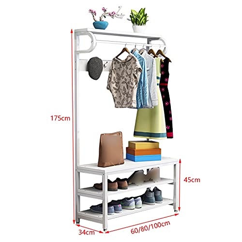 Porte-Manteau Support à Vêtements avec Banc et Rangement Chapeaux Sacs - 3