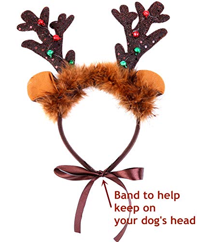 Reindeer Costume For Dogs,Christmas Dog Reindeer Antlers Headband Tail And Pet Bow Tie Collar #TOP2