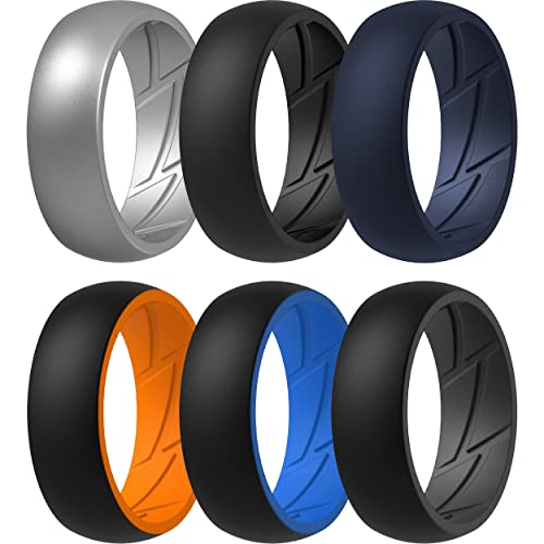 ThunderFit Silicone Wedding Rings for Men, Breathable Edition Rubber Engagement Bands Airflow Inner Grooves 8.5mm Wide 2.5mm Thick - 1/2/3/4/5/6/7 Variety Multipack (Pack S - Size 12.5-13 (22.2mm))