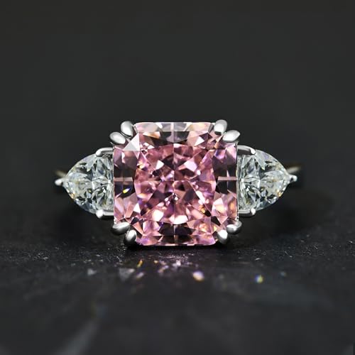 Women's Engagement Rings, 5 Carat Baguette Cut Pink Moissanite Ring 10X10mm in Sterling Silver, Beautiful Engagement Gift for Wife3