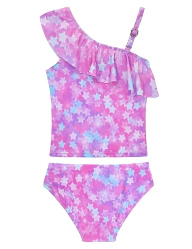 Image of Girls Tankini Swimsuit Two Piece Bathing Suit Colorful Toddler Kids Ruffle Swimwear Adjustable Strap Summer Beach