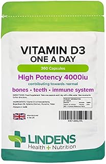 Lindens Vitamin D3 4000IU 360 Capsules for a Healthy Immune System  Sunshine Vitamin, Reduces Tiredness and Supports Healthy Bones and Teeth  2000% NRV  UK Manufacturer, Letterbox Friendly