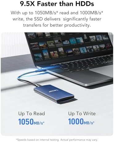Lexar ES3 1TB External SSD, USB 3.2 Gen2 Portable SSD, PSSD Up to 1050MB/s Read, 1000MB/s Write, External Solid State Drive Compatible with iPhone 17 Series/Mac/PS5/XBOX/Laptop/PC, Blue
