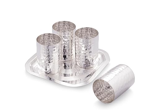 Image of Silverglow Krush Tray Glass Set | Silver Plated Glass Set of 4 with Tray | Juice, Water, Beverages Serving Set | Tableware Set | Perfect Diwali, Office, Wedding Return Gift Item