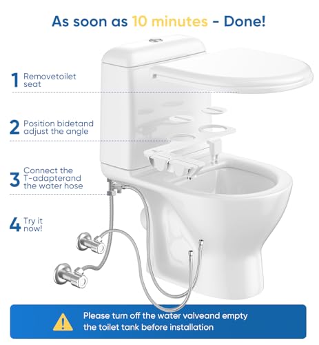 Image of Ultra-Slim 3-in1 Bidet, Warm Water, Self-Cleaning, Posterior&Feminine Wash-(Retractable Dual Nozzles), Non-Electric Bidet Attachment for Toilet Seat, Adjustable Water Pressure, Stainless Steel Inlet