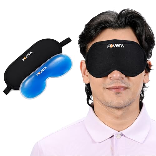 Image of FOVERA Cooling Gel Eye Mask with Soft Cover - Reusable Cold Compress Pack for Dark Circles, Puffy Eyes & Migraine Relief - Long Lasting Ice Eye Shade, Adjustable Strap for Sleep & Travel (Pack of 2)