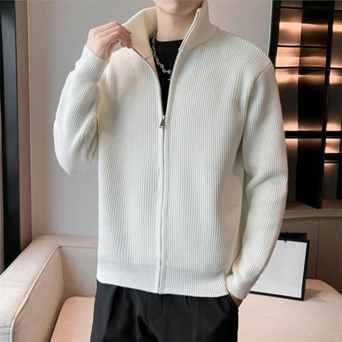 Cárdigan de punto blanco para hombre en talla XL con cuello alto y cremallera 2