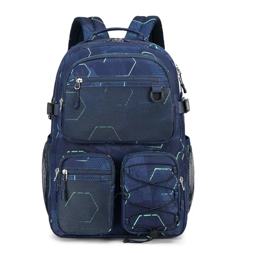 Image of Lohol Multi-Pocket Backpack for School College Travel, Heavy Duty Big Bookbag with 15.6 inch Laptop Compartment (Navy Geometry