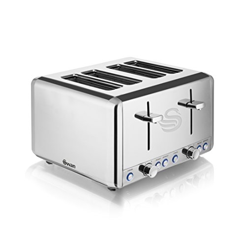 Swan ST14064N 4 Slice Toaster, Polished Stainless Steel, 1850W