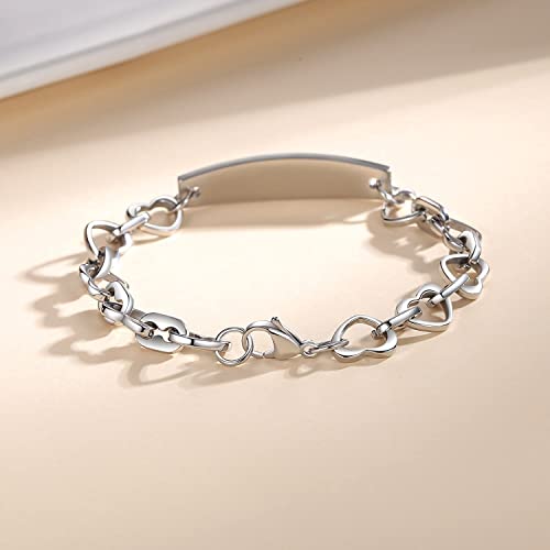 mnmoom 7 1/2 in Heart Medical Alert Bracelets for Women Stainless Steel id bracelets with Free custom engraving3