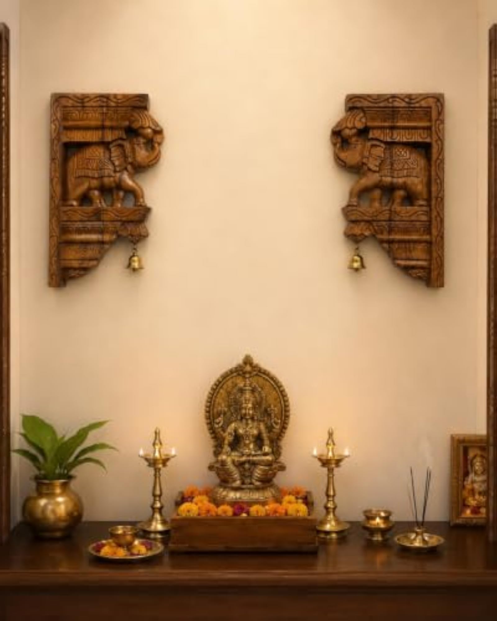 Traditional Wooden Elephant Wall Decor, Handmade Design
