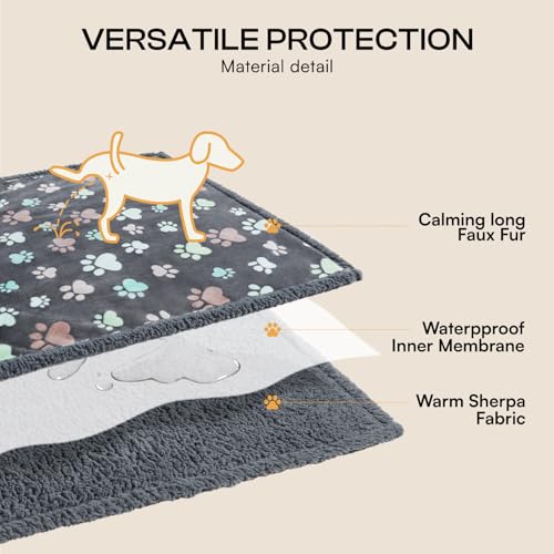 Image of Luciphia Waterproof Pet Blankets for Couch Sofa Bed Cover Cat Liquid Pee Proof Washable Soft Fluffy Large Dog Blanket Reversible Furniture Protection Puppy Grey Paw Thicken Medium(57 inch x 40 inch)