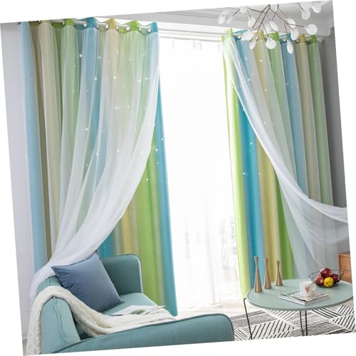 Rideau occultant double couche pour salon ambiance ciel étoilé vert