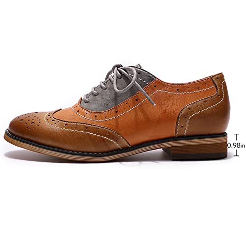 Image of Mona flying Womens Leather Wingtip Oxfords Brogue Shoes Lace-up Flats