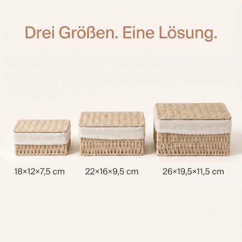 3er Set Aufbewahrungskorb Geflochten mit Futter, 3 Größen Korb Geflochten – Bild 2