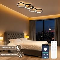 Kuwork LED Deckenleuchte 45W Dimmbar mit Fernbedienung & App Steuerung – 3000K–6500K, Memory-Funktion, Nachtlicht, 81cm, Moderne Deckenlampe für Wohnzimmer, Schlafzimmer, Küche,Schwarz – Ansicht 4