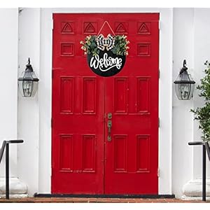 Welcome Sign for Front Door Porch Decor Farmhouse Wreath Wall Decor 30cm Round Wooden Hanging Housewarming Home Decor for Home Outdoor Indoor Black