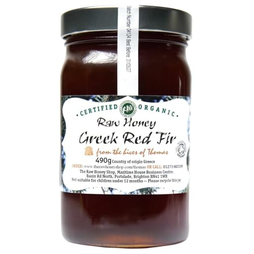 Aktiver Roher Griechischer Tannenhonig 23 Bio, 490g – Roter Tannenhonig Roh & Unpasteurisiert – Kaltgepresst aus dem Kaliakouda-Gebirge – Natürliches Prebiotikum & Antibakteriell