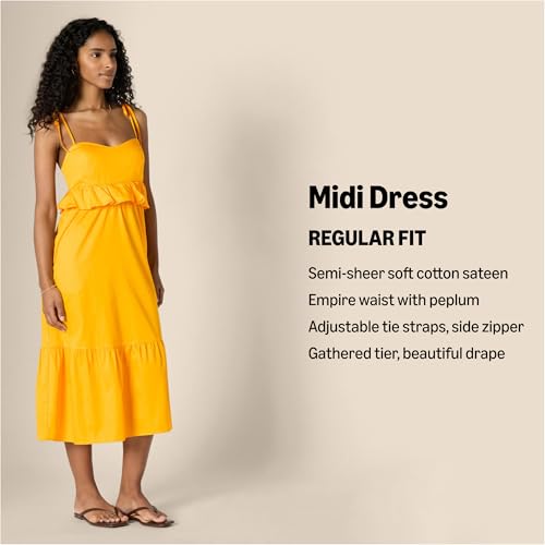 Image of Amazon Essentials Women's Fit and Flare Empire Waist Sweetheart Neck Cotton Sateen Tiered Maxi Dress
