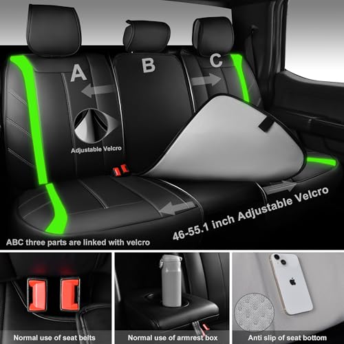 Image of CAR PASS Luxury Faux Leather Seat Covers Full Set, Breathable Sporty Premium Leather Auto Seat Covers Waterproof Anti Slip Universal Fit for 95% Trucks SUV Sedans Van, Black and Fluorescent Green