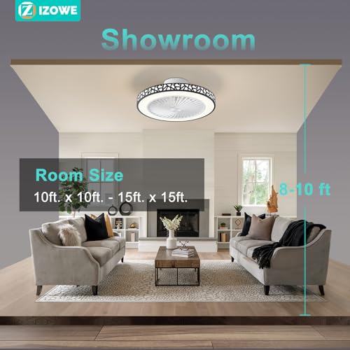 Ceiling Fan with Lights and Remote 19'' Flush Mount Low Profile Ceiling Fans with Lights 6 Speed Dimmable LED Bladeless Ceiling Fans Reversible Smart Timing Black for Kitchen Bedroom Ceiling Fan Light by IZOWE - Image 8