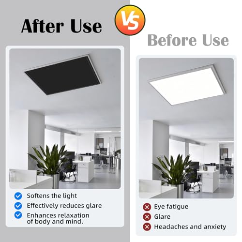 Image of ANGSYLTH 2 x 2 Feet Fluorescent Light Covers - 4 Pcs Covers for Ceiling Lights, Magnetic Light Filters for Classroom, Office, Hospitals, Home (Black)