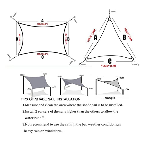 Voile d'ombrage triangle 600x600x600cm imperméable pour jardin - 6