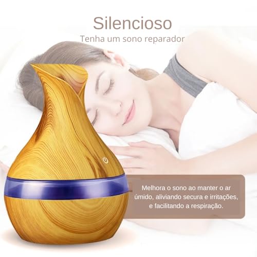 Umidificador Madeira Ultrassônico Difusor Aromaterapia Aromatizador Purificador USB Led Design Elega